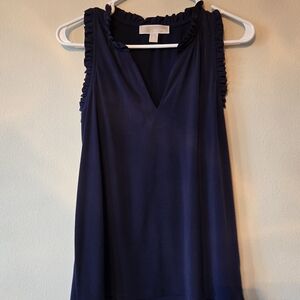 Michael Kors Navy Sleeveless Ruffle Blouse